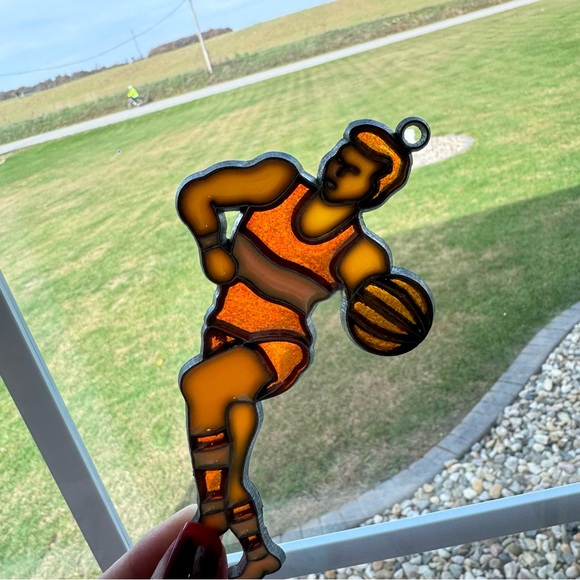 Vintage BASKETBALL PLAYER-gold jersey Stained Glass Window Sun Catchers - Picture 5 of 5